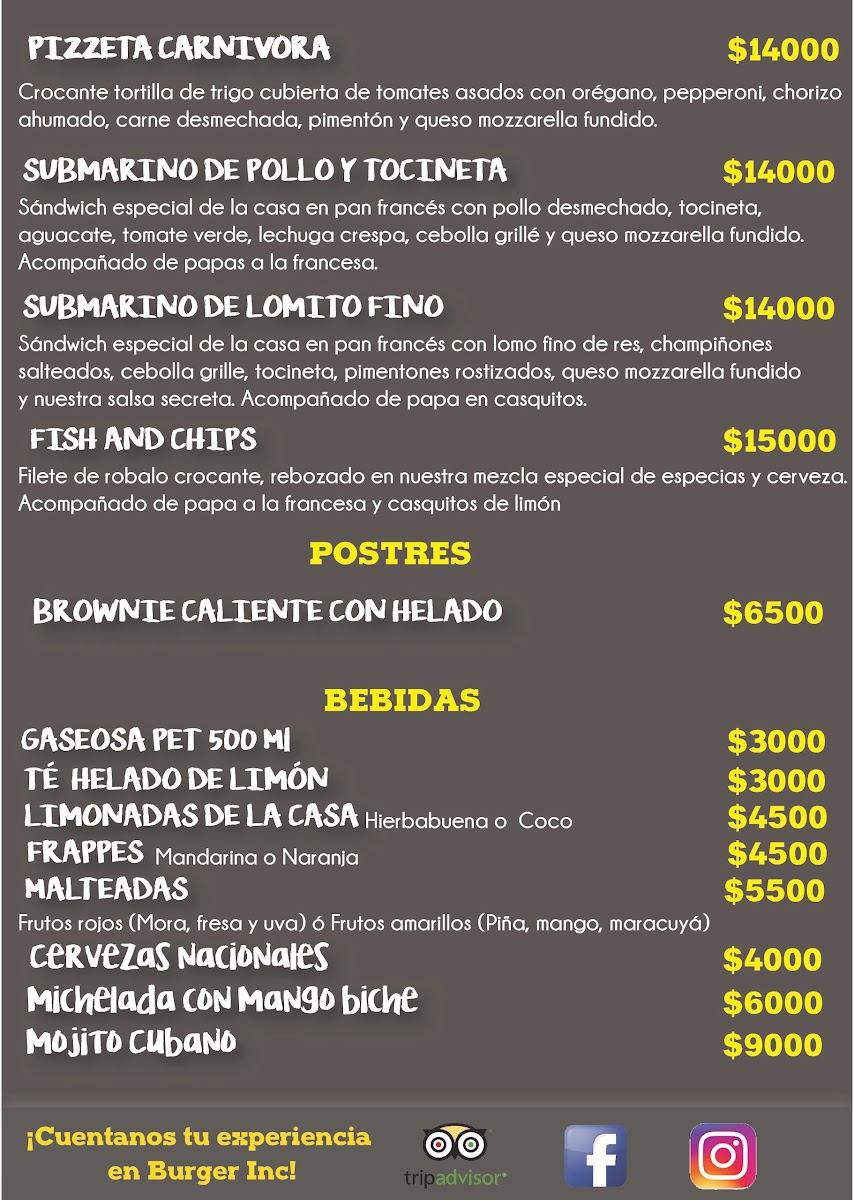 Menu - Burger Inc photo 4